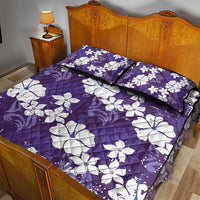 Purple Hawaiian Hibiscus Monstera Quilt Bed Set Grunge Stylized LT01 - Polynesian Pride