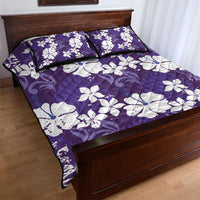 Purple Hawaiian Hibiscus Monstera Quilt Bed Set Grunge Stylized LT01 - Polynesian Pride