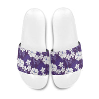 Purple Hawaiian Hibiscus Monstera Slide Sandals Grunge Stylized LT01 Purple - Polynesian Pride