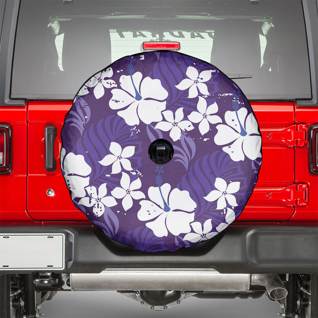 Purple Hawaiian Hibiscus Monstera Spare Tire Cover Grunge Stylized LT01 - Polynesian Pride