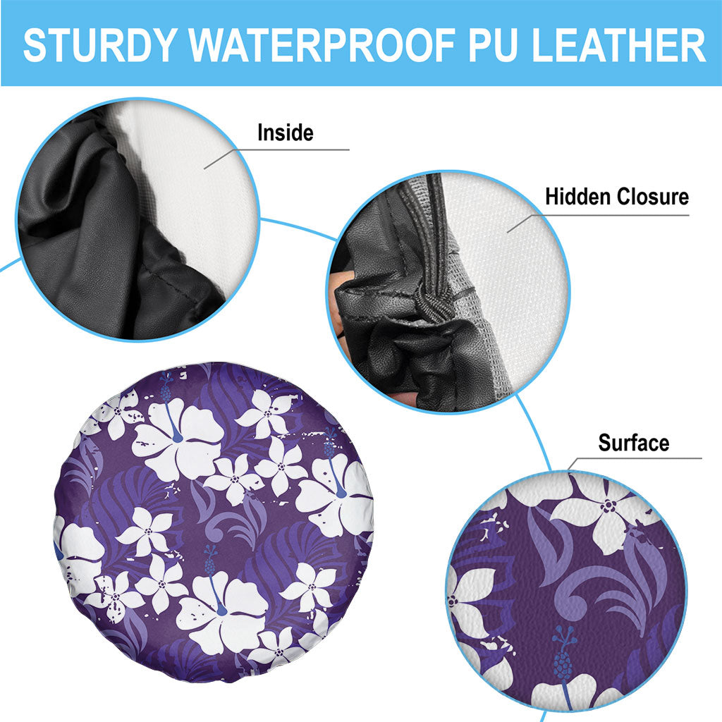 Purple Hawaiian Hibiscus Monstera Spare Tire Cover Grunge Stylized LT01 - Polynesian Pride