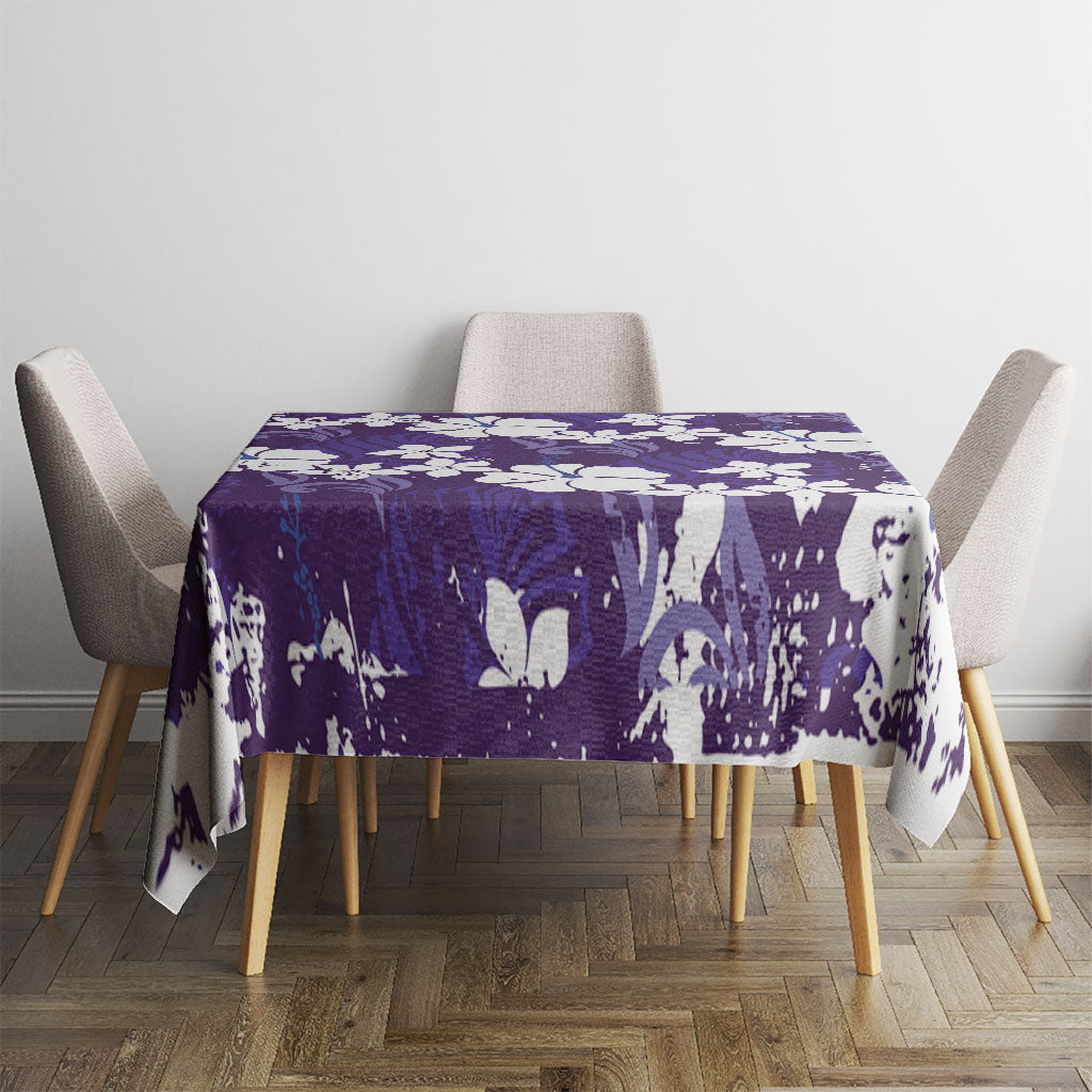 Purple Hawaiian Hibiscus Monstera Tablecloth Grunge Stylized LT01 - Polynesian Pride