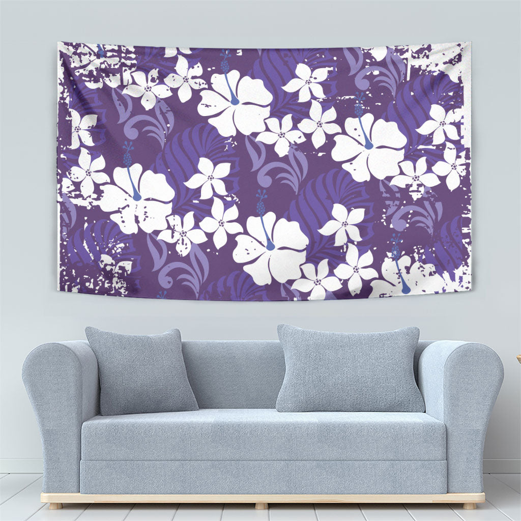 Purple Hawaiian Hibiscus Monstera Tapestry Grunge Stylized LT01 - Polynesian Pride