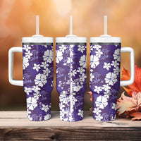 Purple Hawaiian Hibiscus Monstera Tumbler With Handle Grunge Stylized LT01 - Polynesian Pride