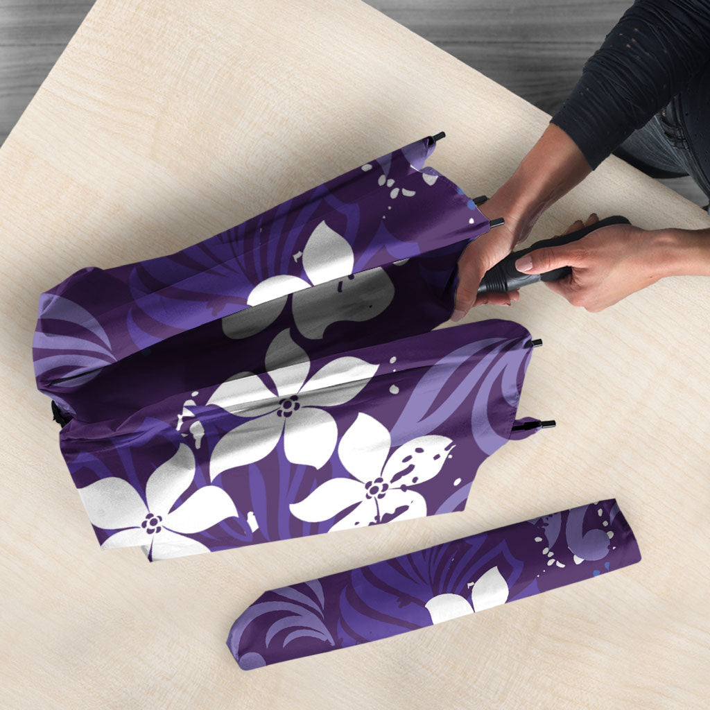 Purple Hawaiian Hibiscus Monstera Umbrella Grunge Stylized LT01 - Polynesian Pride