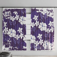 Purple Hawaiian Hibiscus Monstera Window Curtain Grunge Stylized LT01 With Hooks Purple - Polynesian Pride