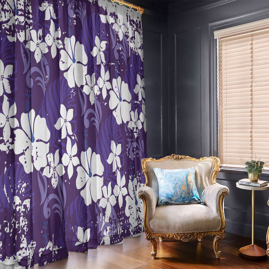 Purple Hawaiian Hibiscus Monstera Window Curtain Grunge Stylized LT01 - Polynesian Pride