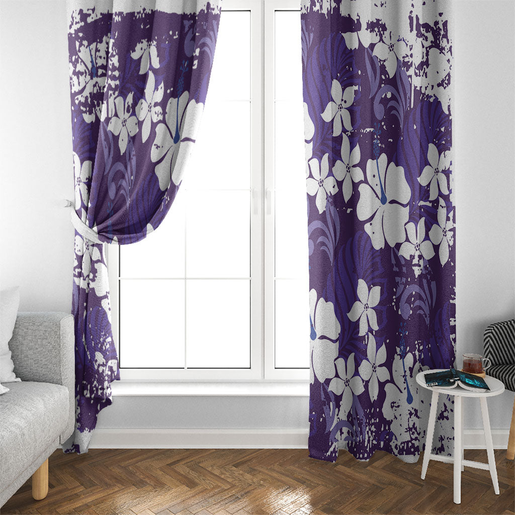 Purple Hawaiian Hibiscus Monstera Window Curtain Grunge Stylized LT01 - Polynesian Pride