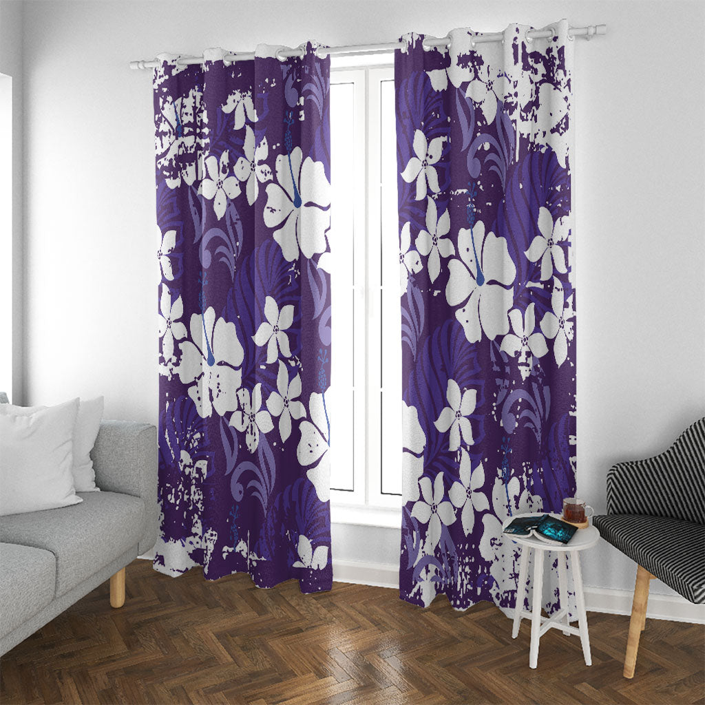 Purple Hawaiian Hibiscus Monstera Window Curtain Grunge Stylized LT01 With Grommets Purple - Polynesian Pride