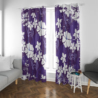 Purple Hawaiian Hibiscus Monstera Window Curtain Grunge Stylized LT01 With Grommets Purple - Polynesian Pride