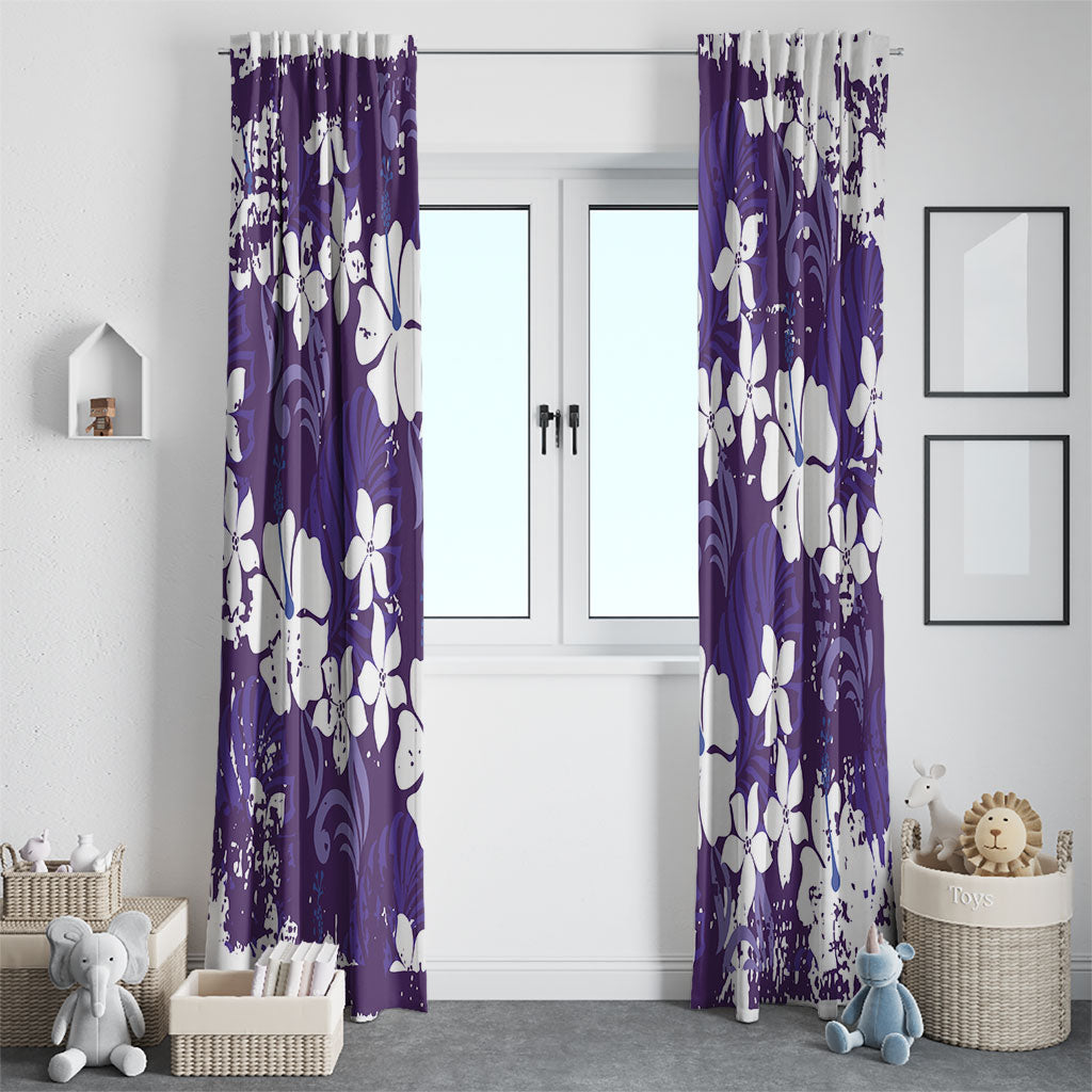 Purple Hawaiian Hibiscus Monstera Window Curtain Grunge Stylized LT01 - Polynesian Pride