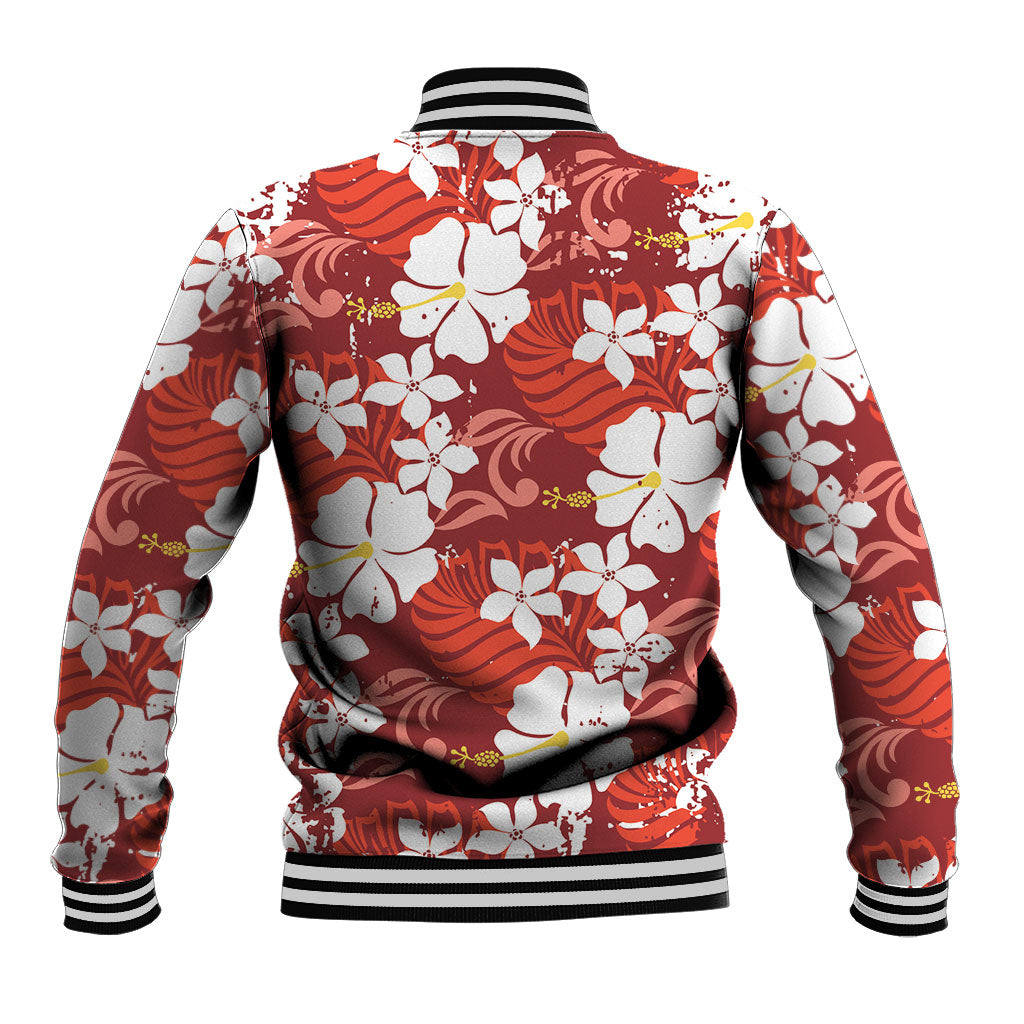 Red Hawaiian Hibiscus Monstera Baseball Jacket Grunge Stylized LT01 - Polynesian Pride