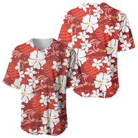 Red Hawaiian Hibiscus Monstera Baseball Jersey Grunge Stylized LT01 - Polynesian Pride