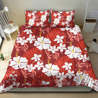 Red Hawaiian Hibiscus Monstera Bedding Set Grunge Stylized LT01 - Polynesian Pride