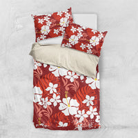 Red Hawaiian Hibiscus Monstera Bedding Set Grunge Stylized LT01 US Twin 172cm x 218cm Red - Polynesian Pride