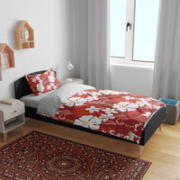 Red Hawaiian Hibiscus Monstera Bedding Set Grunge Stylized LT01 - Polynesian Pride