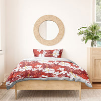 Red Hawaiian Hibiscus Monstera Bedding Set Grunge Stylized LT01 - Polynesian Pride