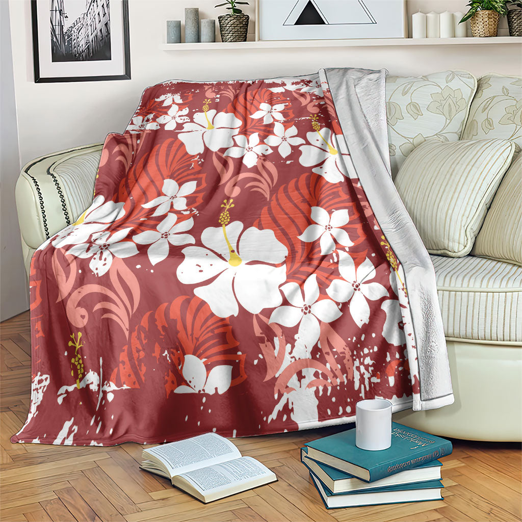 Red Hawaiian Hibiscus Monstera Blanket Grunge Stylized LT01 Red - Polynesian Pride
