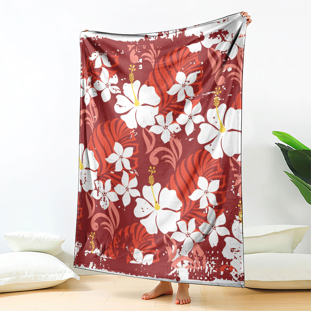 Red Hawaiian Hibiscus Monstera Blanket Grunge Stylized LT01 - Polynesian Pride