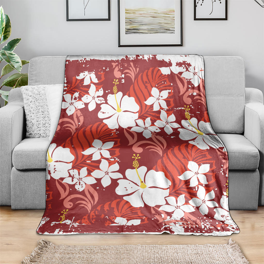 Red Hawaiian Hibiscus Monstera Blanket Grunge Stylized LT01 - Polynesian Pride