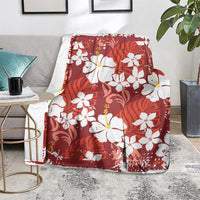 Red Hawaiian Hibiscus Monstera Blanket Grunge Stylized LT01 - Polynesian Pride