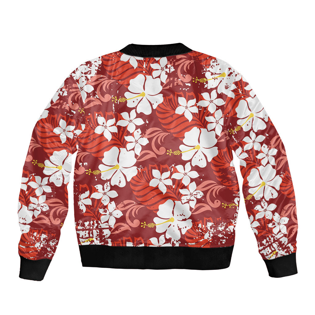Red Hawaiian Hibiscus Monstera Bomber Jacket Grunge Stylized LT01 - Polynesian Pride