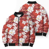 Red Hawaiian Hibiscus Monstera Bomber Puffer Jacket Grunge Stylized LT01 - Polynesian Pride