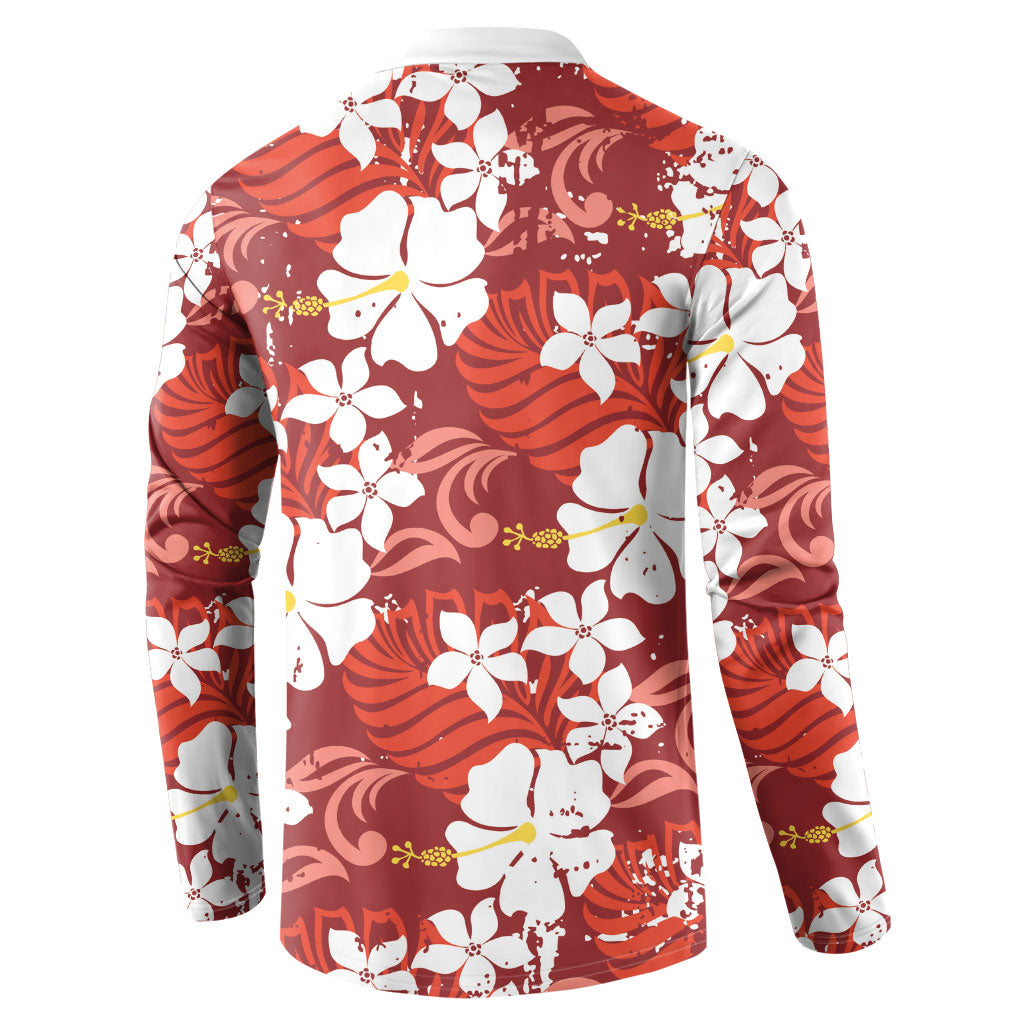 Red Hawaiian Hibiscus Monstera Button Sweatshirt Grunge Stylized LT01 - Polynesian Pride