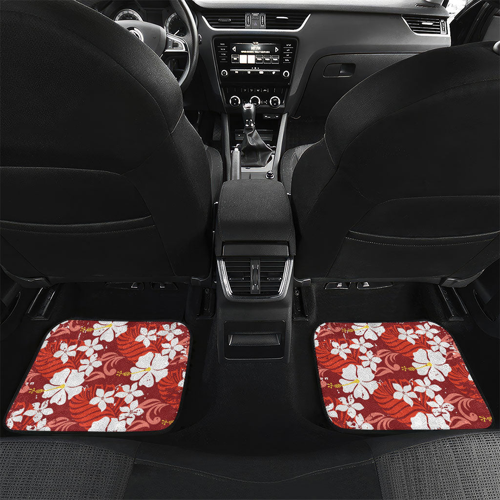 Red Hawaiian Hibiscus Monstera Car Mats Grunge Stylized LT01 Set 2pcs - Back Red - Polynesian Pride