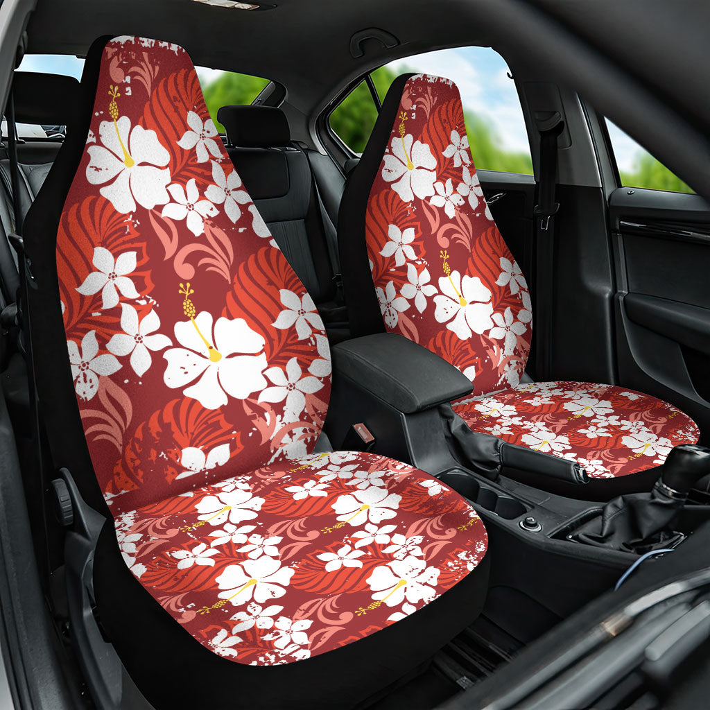 Red Hawaiian Hibiscus Monstera Car Seat Cover Grunge Stylized LT01 One Size Red - Polynesian Pride