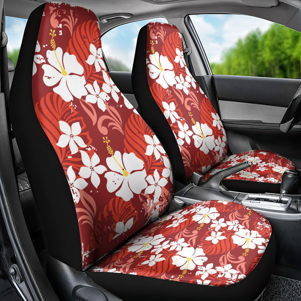 Red Hawaiian Hibiscus Monstera Car Seat Cover Grunge Stylized LT01 - Polynesian Pride