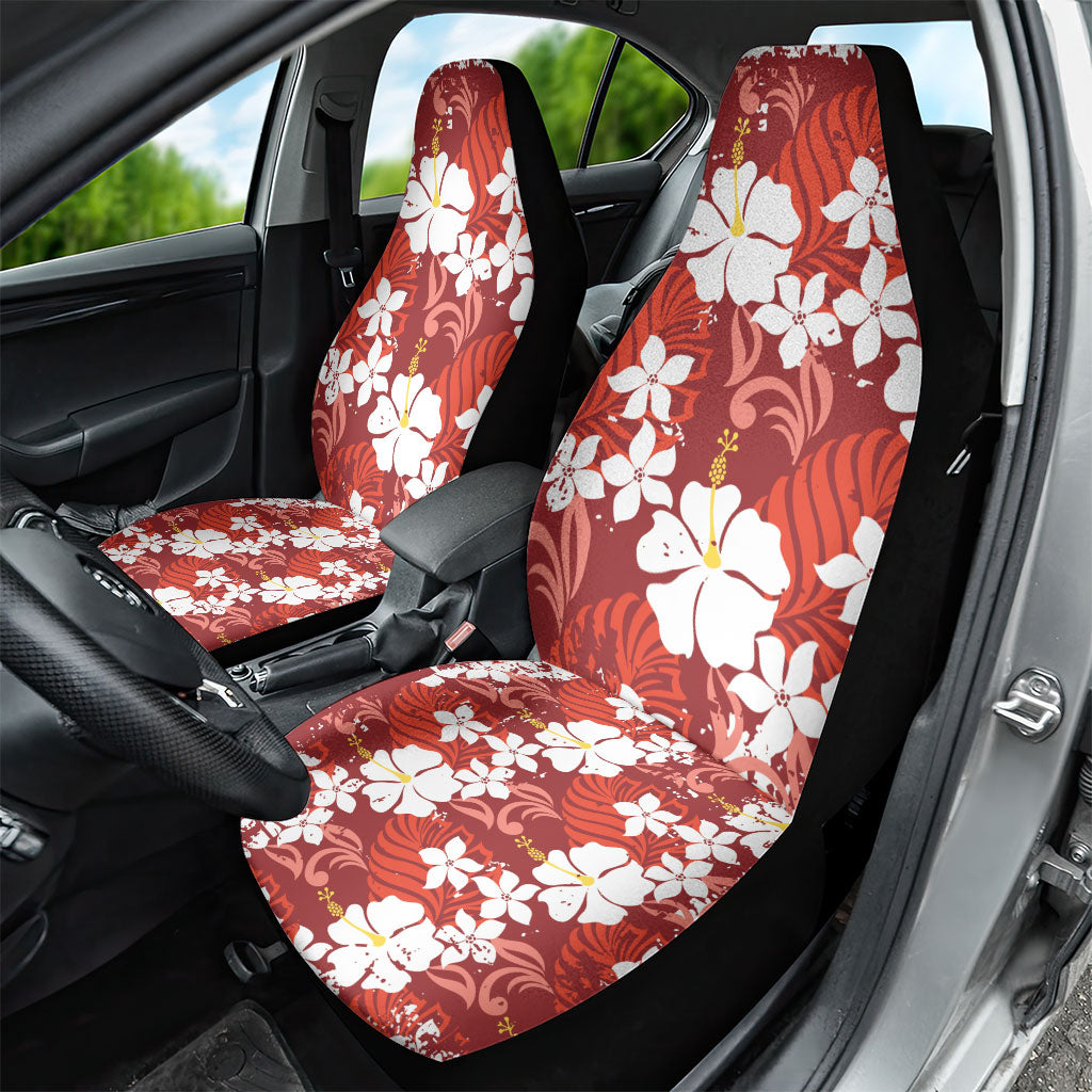 Red Hawaiian Hibiscus Monstera Car Seat Cover Grunge Stylized LT01 - Polynesian Pride