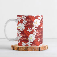 Red Hawaiian Hibiscus Monstera Ceramic Mug Grunge Stylized LT01 Red - Polynesian Pride
