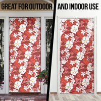 Red Hawaiian Hibiscus Monstera Door Cover Grunge Stylized LT01 - Polynesian Pride