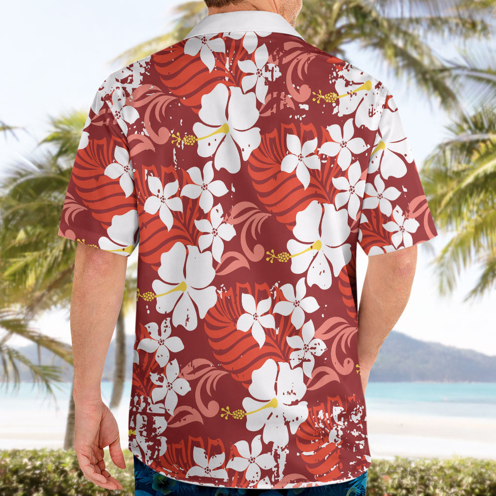 Red Hawaiian Hibiscus Monstera Hawaiian Shirt Grunge Stylized LT01 - Polynesian Pride