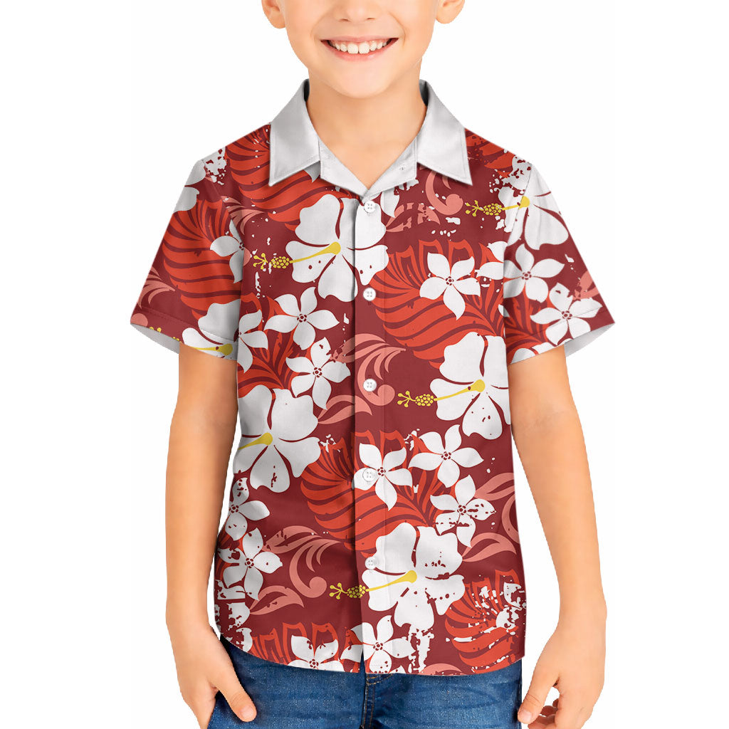 Red Hawaiian Hibiscus Monstera Hawaiian Shirt Grunge Stylized LT01 - Polynesian Pride