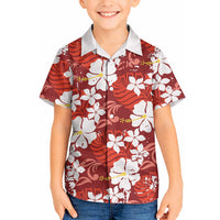 Red Hawaiian Hibiscus Monstera Hawaiian Shirt Grunge Stylized LT01 - Polynesian Pride