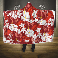 Red Hawaiian Hibiscus Monstera Hooded Blanket Grunge Stylized LT01 - Polynesian Pride