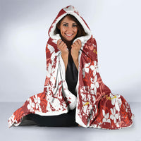 Red Hawaiian Hibiscus Monstera Hooded Blanket Grunge Stylized LT01 - Polynesian Pride