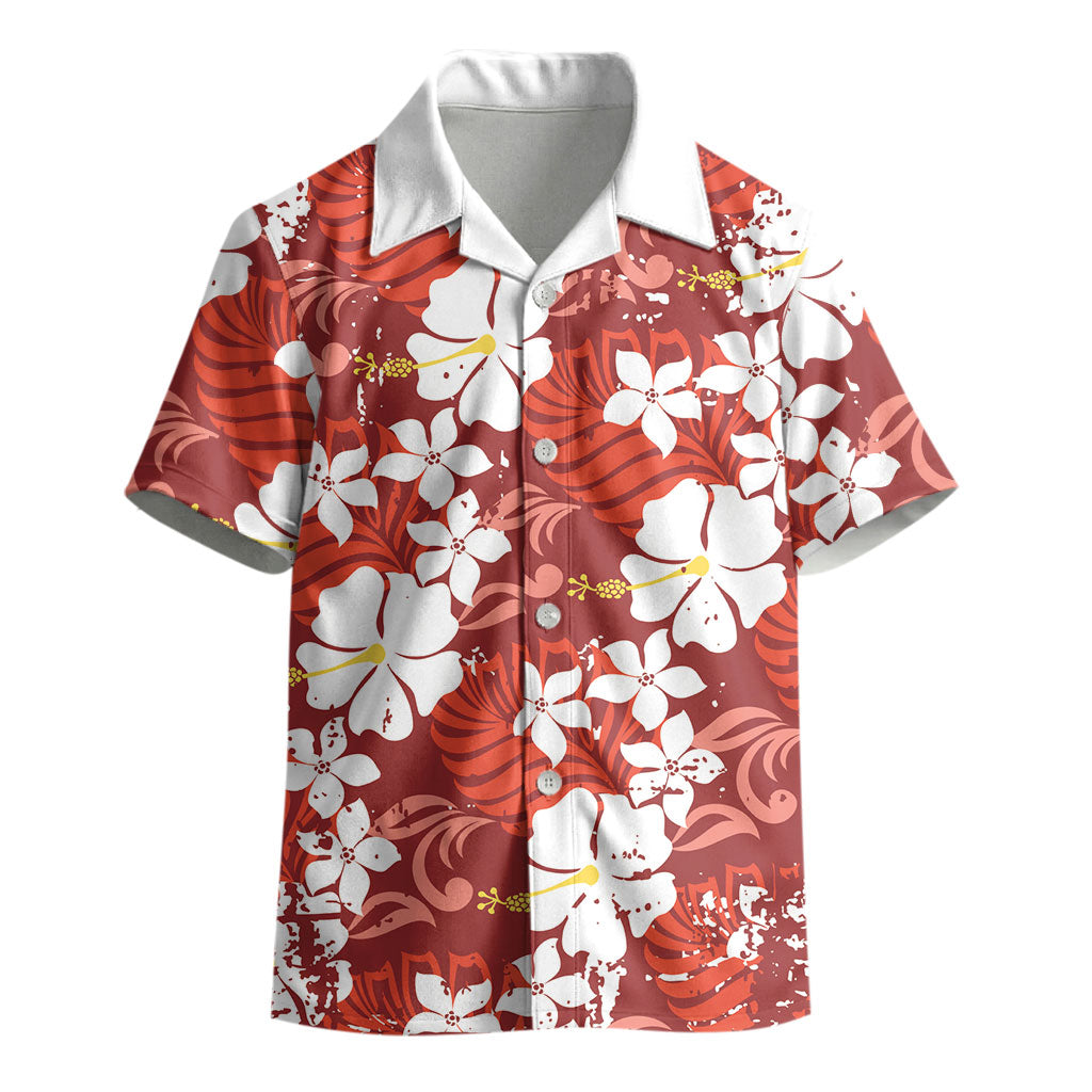 Red Hawaiian Hibiscus Monstera Kid Hawaiian Shirt Grunge Stylized LT01 - Polynesian Pride