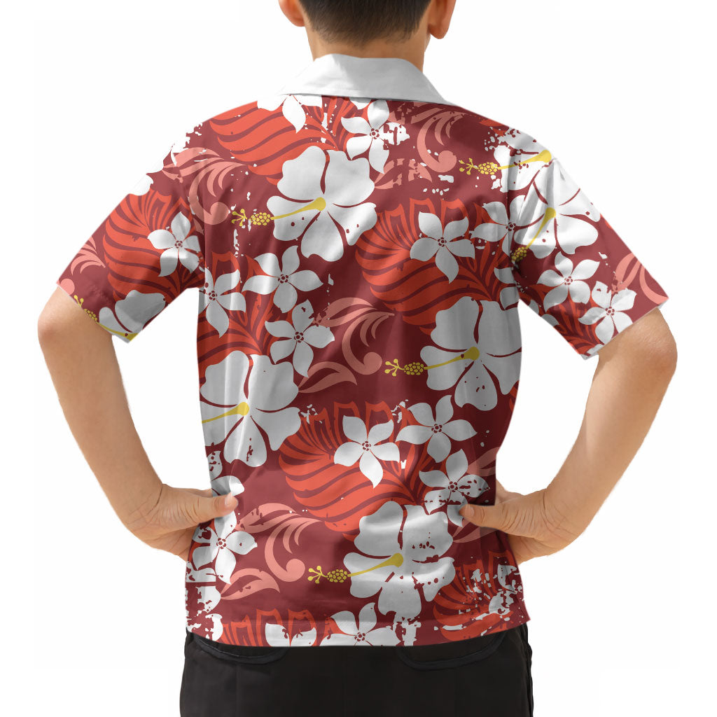 Red Hawaiian Hibiscus Monstera Kid Hawaiian Shirt Grunge Stylized LT01 - Polynesian Pride
