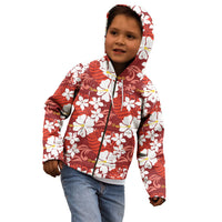 Red Hawaiian Hibiscus Monstera Kid Hoodie Grunge Stylized LT01 - Polynesian Pride