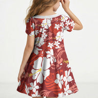 Red Hawaiian Hibiscus Monstera Kid Short Sleeve Dress Grunge Stylized LT01 - Polynesian Pride