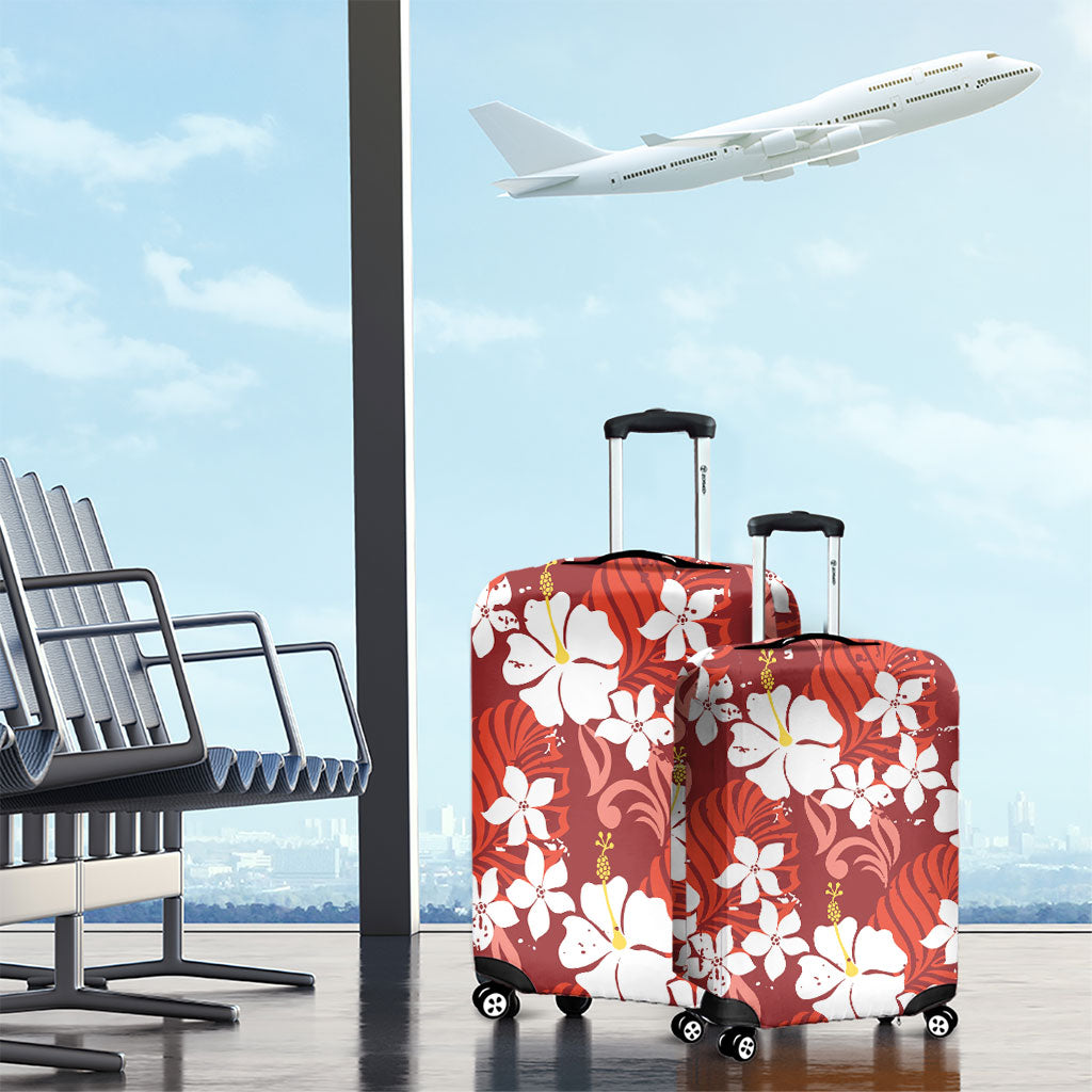Red Hawaiian Hibiscus Monstera Luggage Cover Grunge Stylized LT01 - Polynesian Pride