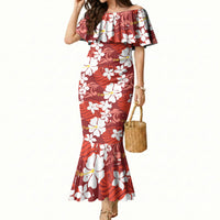 Red Hawaiian Hibiscus Monstera Mermaid Dress Grunge Stylized LT01 Women Red - Polynesian Pride