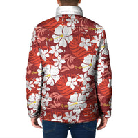 Red Hawaiian Hibiscus Monstera Padded Jacket Grunge Stylized LT01 - Polynesian Pride