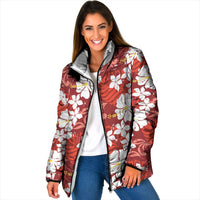 Red Hawaiian Hibiscus Monstera Padded Jacket Grunge Stylized LT01 Women Red - Polynesian Pride
