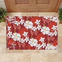 Red Hawaiian Hibiscus Monstera Rubber Doormat Grunge Stylized LT01 Red - Polynesian Pride