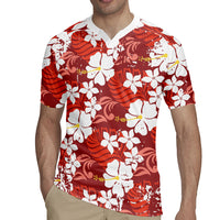 Red Hawaiian Hibiscus Monstera Rugby Jersey Grunge Stylized LT01 - Polynesian Pride