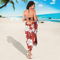 Red Hawaiian Hibiscus Monstera Sarong Grunge Stylized LT01 - Polynesian Pride